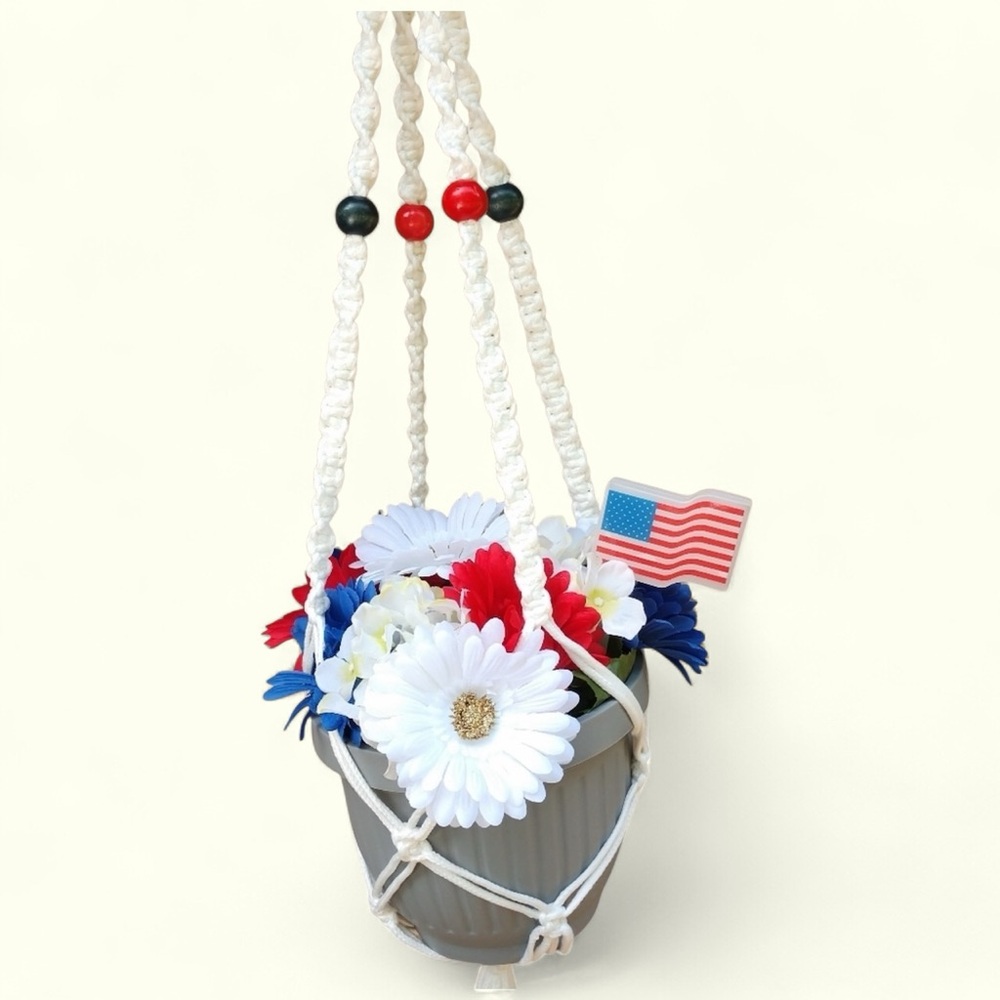Plant Hanger Patriotic Hand Crafted Botanical Red Blue Terrarium Necessities